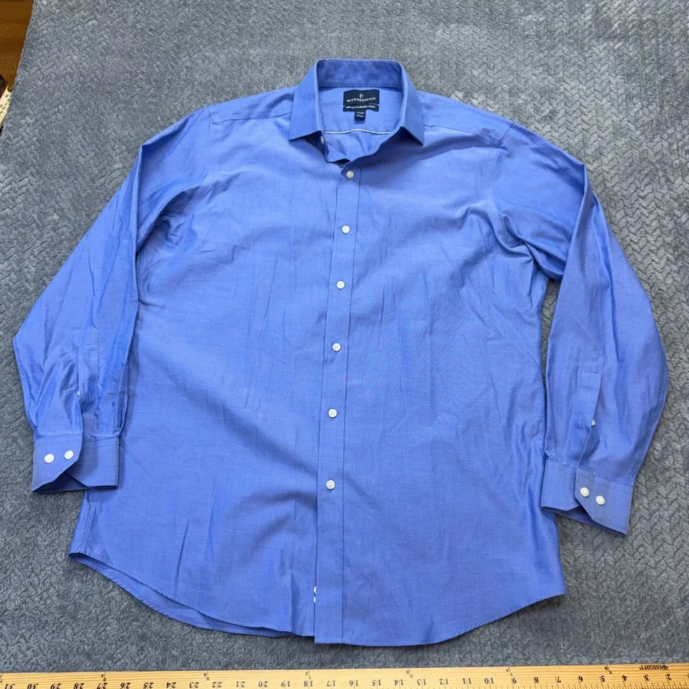 Buttoned Down Dress Shirt Mens 16.5 34 Tailored Fit Blue Cotton Solid LS